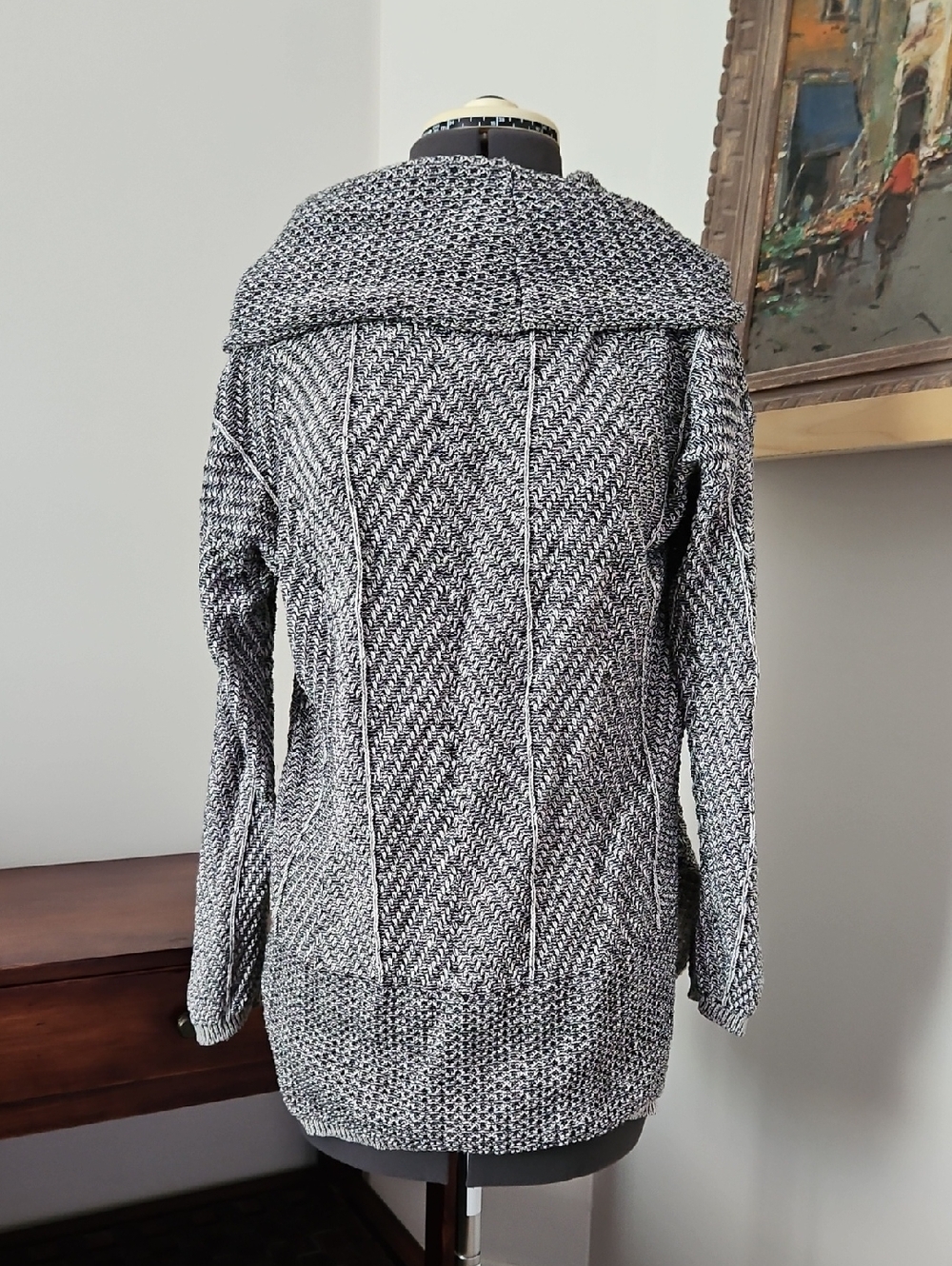 eight eight eight Black & White Knit Shawl-Collar Cardigan